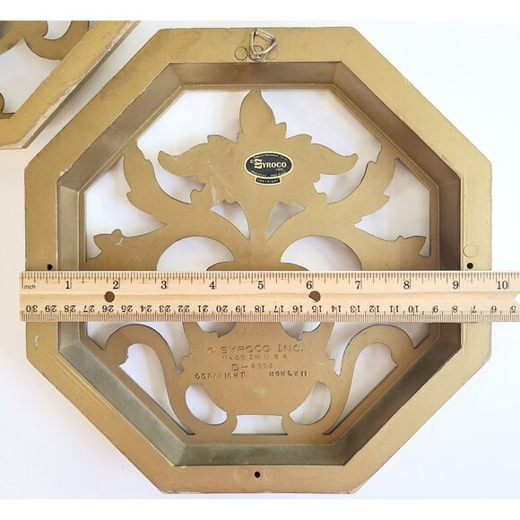 Vtg MCM Syroco Gold Octagonal Wall Art Plaques Decor Set Of 2 Floral Vase Design - Picture 13 of 14